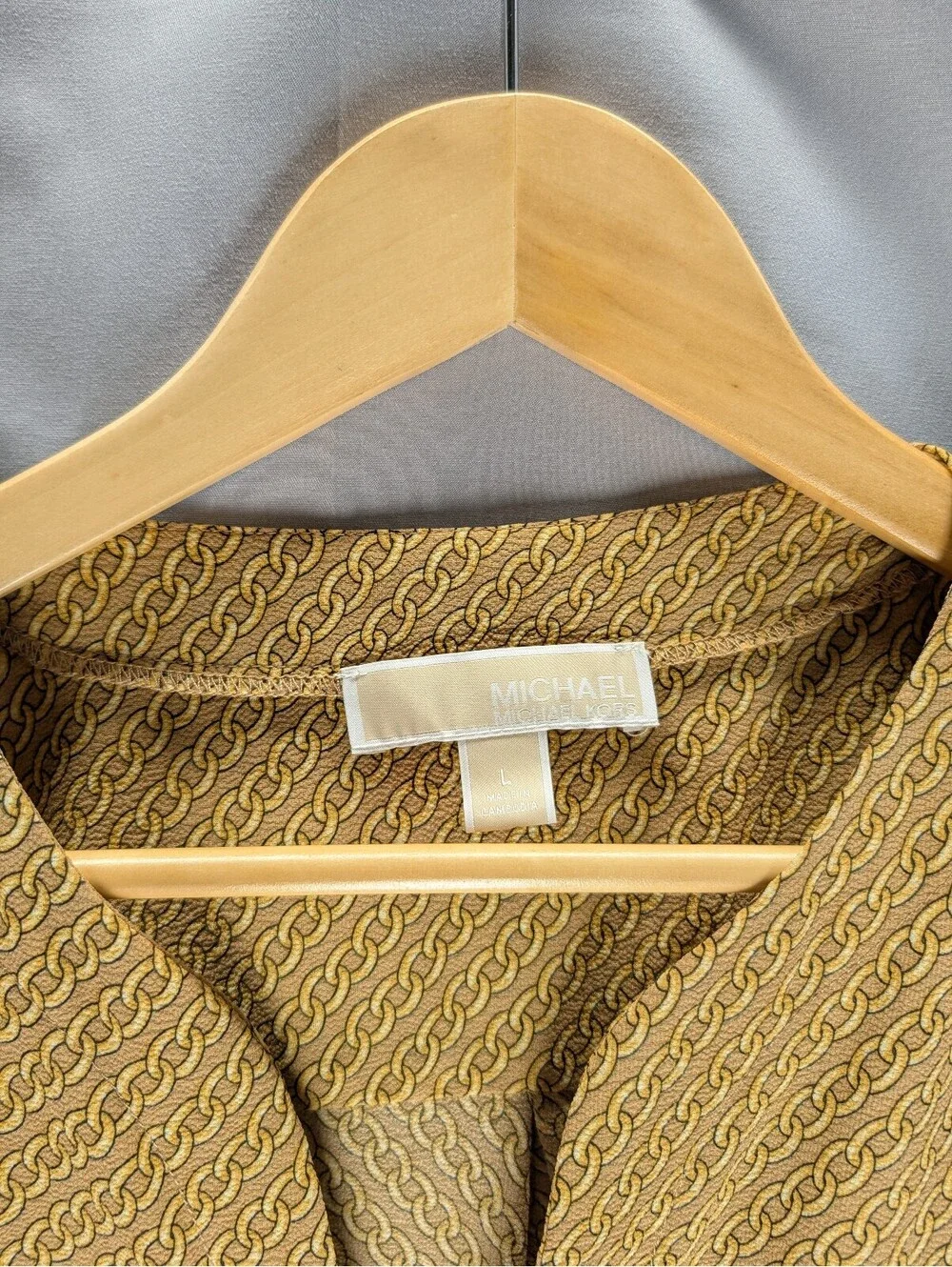Michael Kors Women's Long Sleeve Chain Print Blouse Mustard